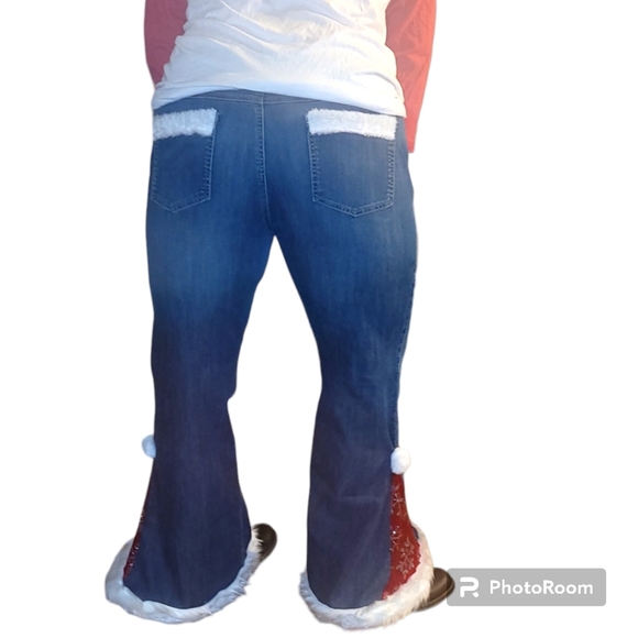 Christmas Santa Hat Pants Jeans Upcycled one of a kind handmade - Picture 5 of 12